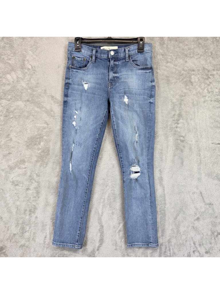 Gap 1969 Best Girlfriend Jeans Womens 26r Blue Med Wash Mid Rise Distressed